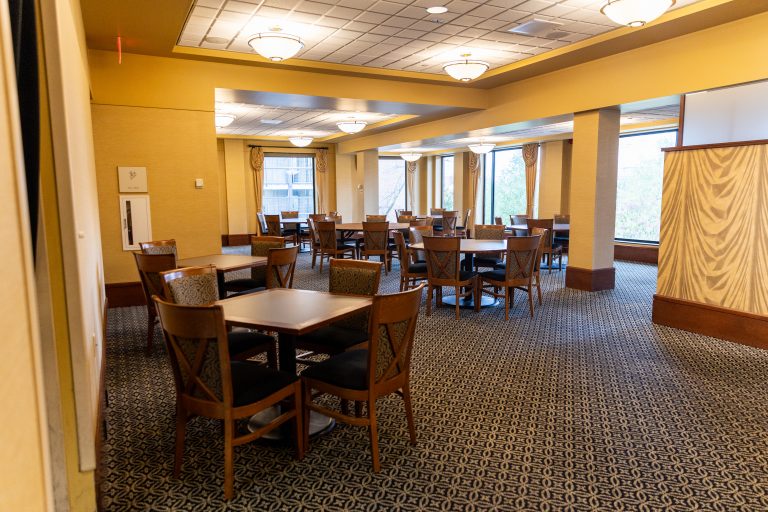 Reynolds Alumni Center dining room with tables and chairs