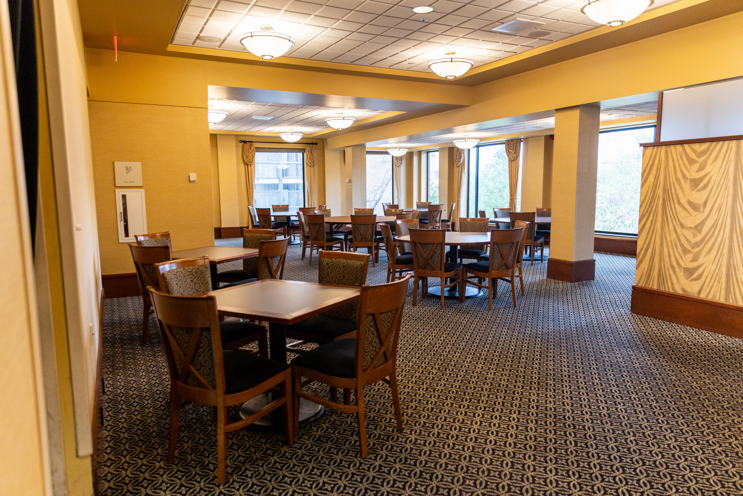 Reynolds Alumni Center dining room with tables and chairs