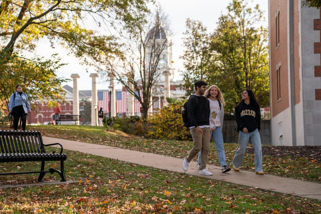Peace Park with students walking down the path