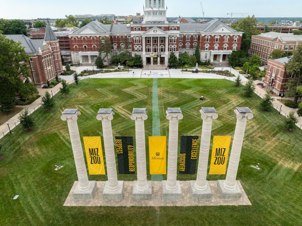 Francis Quadrangle with specially mowed grass