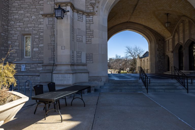 Tables outside of Memorial Student Union