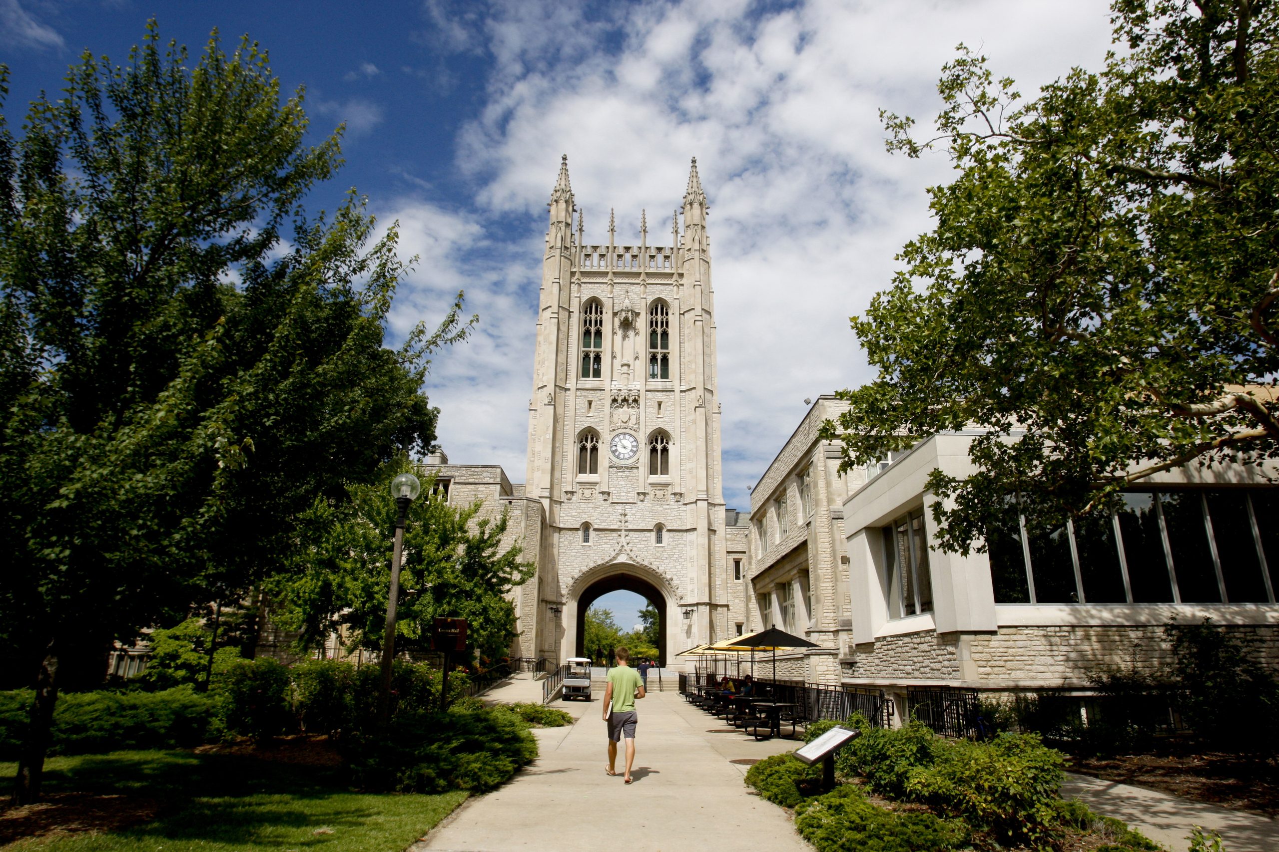 Memorial Student Union with student in the foreground